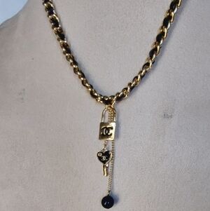 Gold & Black Lock and Key Charm Necklace adjustable